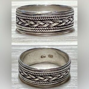 Vintage Handmade Designer Signed Textured Sterling Silver Band Ring, Size 8